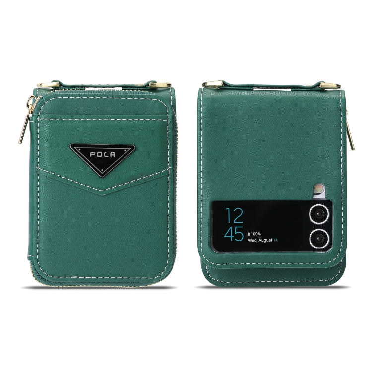 For Samsung Galaxy Z Flip3 5G POLA Multi-Card Slots Zipper Wallet Phone Case(Green) - Galaxy Phone Cases by POLA | Online Shopping UK | buy2fix