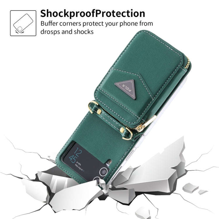 For Samsung Galaxy Z Flip3 5G POLA Multi-Card Slots Zipper Wallet Phone Case(Green) - Galaxy Phone Cases by POLA | Online Shopping UK | buy2fix
