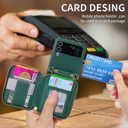For Samsung Galaxy Z Flip3 5G POLA Multi-Card Slots Zipper Wallet Phone Case(Green) - Galaxy Phone Cases by POLA | Online Shopping UK | buy2fix