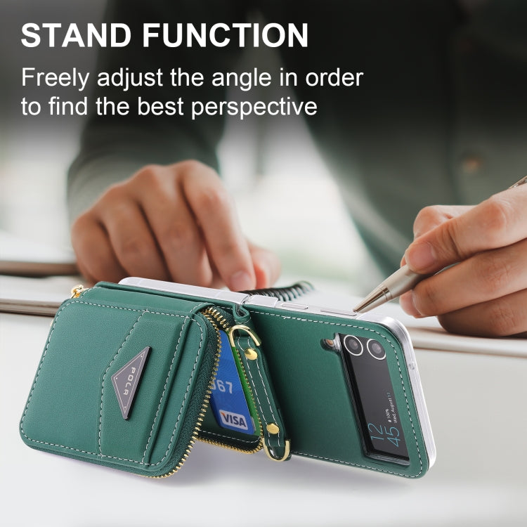 For Samsung Galaxy Z Flip3 5G POLA Multi-Card Slots Zipper Wallet Phone Case(Green) - Galaxy Phone Cases by POLA | Online Shopping UK | buy2fix