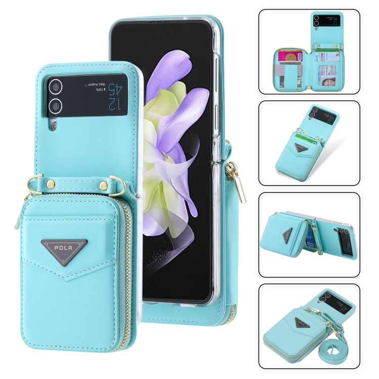 For Samsung Galaxy Z Flip3 5G POLA Multi-Card Slots Zipper Wallet Phone Case(Blue) - Galaxy Phone Cases by POLA | Online Shopping UK | buy2fix