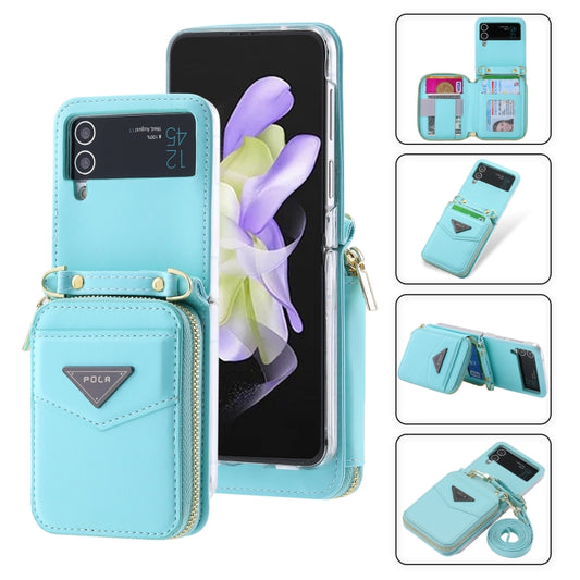 For Samsung Galaxy Z Flip3 5G POLA Multi-Card Slots Zipper Wallet Phone Case(Blue) - Galaxy Phone Cases by POLA | Online Shopping UK | buy2fix