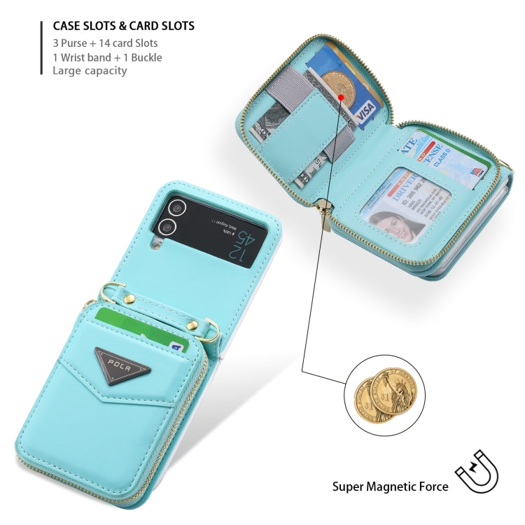 For Samsung Galaxy Z Flip3 5G POLA Multi-Card Slots Zipper Wallet Phone Case(Blue) - Galaxy Phone Cases by POLA | Online Shopping UK | buy2fix