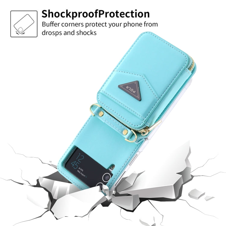 For Samsung Galaxy Z Flip3 5G POLA Multi-Card Slots Zipper Wallet Phone Case(Blue) - Galaxy Phone Cases by POLA | Online Shopping UK | buy2fix