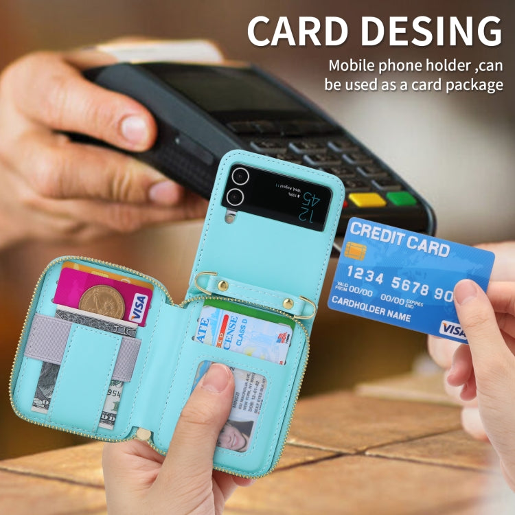 For Samsung Galaxy Z Flip3 5G POLA Multi-Card Slots Zipper Wallet Phone Case(Blue) - Galaxy Phone Cases by POLA | Online Shopping UK | buy2fix