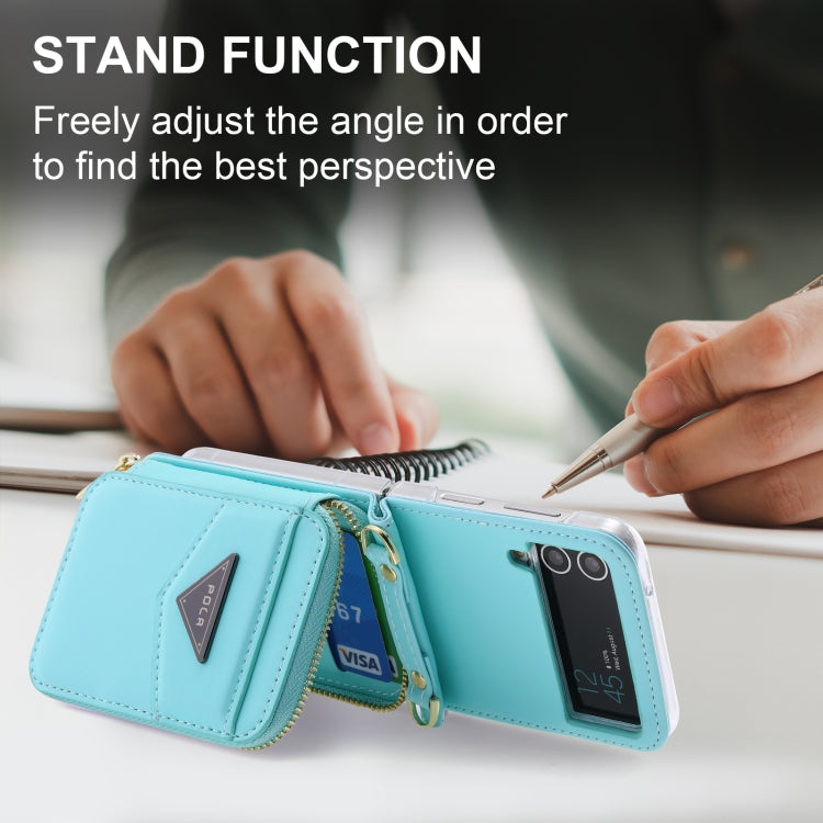 For Samsung Galaxy Z Flip3 5G POLA Multi-Card Slots Zipper Wallet Phone Case(Blue) - Galaxy Phone Cases by POLA | Online Shopping UK | buy2fix