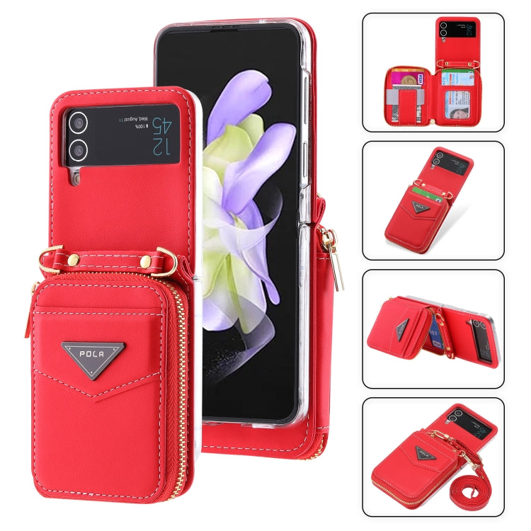 For Samsung Galaxy Z Flip3 5G POLA Multi-Card Slots Zipper Wallet Phone Case(Red) - Galaxy Phone Cases by POLA | Online Shopping UK | buy2fix