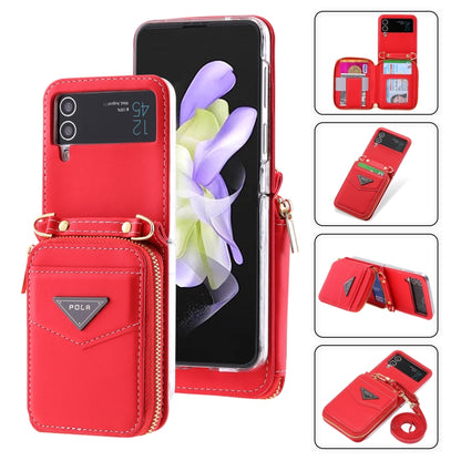 For Samsung Galaxy Z Flip3 5G POLA Multi-Card Slots Zipper Wallet Phone Case(Red) - Galaxy Phone Cases by POLA | Online Shopping UK | buy2fix