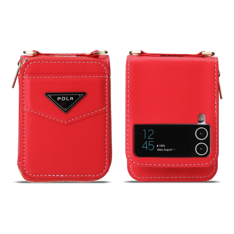 For Samsung Galaxy Z Flip3 5G POLA Multi-Card Slots Zipper Wallet Phone Case(Red) - Galaxy Phone Cases by POLA | Online Shopping UK | buy2fix