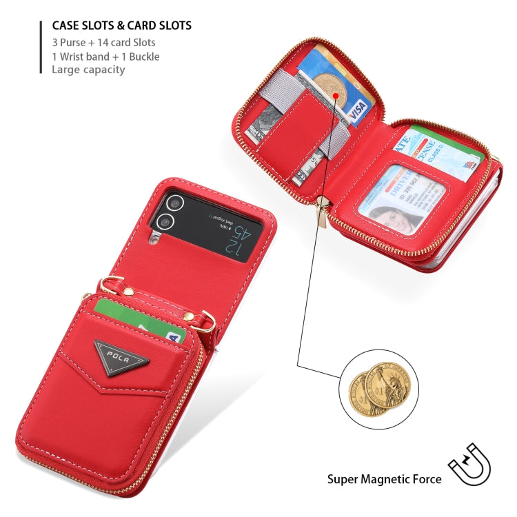 For Samsung Galaxy Z Flip3 5G POLA Multi-Card Slots Zipper Wallet Phone Case(Red) - Galaxy Phone Cases by POLA | Online Shopping UK | buy2fix