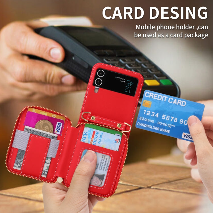For Samsung Galaxy Z Flip3 5G POLA Multi-Card Slots Zipper Wallet Phone Case(Red) - Galaxy Phone Cases by POLA | Online Shopping UK | buy2fix