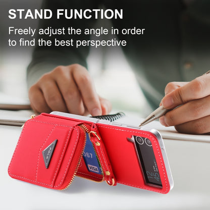 For Samsung Galaxy Z Flip3 5G POLA Multi-Card Slots Zipper Wallet Phone Case(Red) - Galaxy Phone Cases by POLA | Online Shopping UK | buy2fix