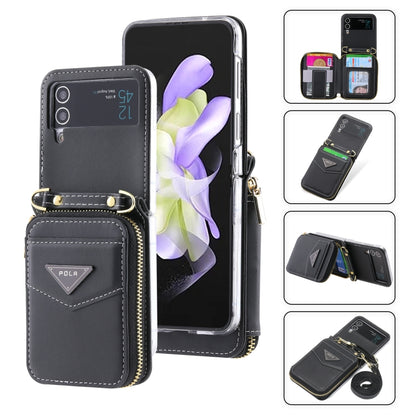 For Samsung Galaxy Z Flip3 5G POLA Multi-Card Slots Zipper Wallet Phone Case(Black) - Galaxy Phone Cases by POLA | Online Shopping UK | buy2fix