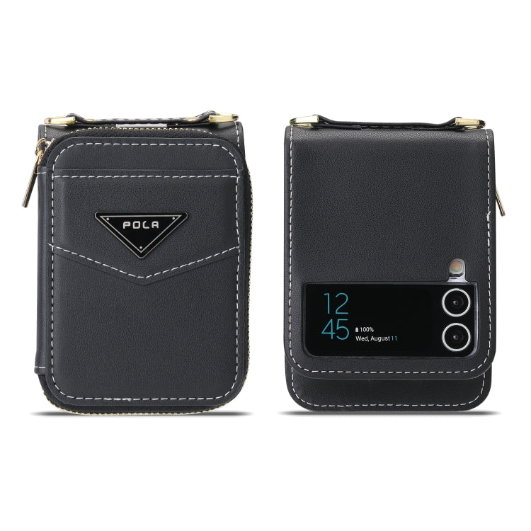 For Samsung Galaxy Z Flip3 5G POLA Multi-Card Slots Zipper Wallet Phone Case(Black) - Galaxy Phone Cases by POLA | Online Shopping UK | buy2fix