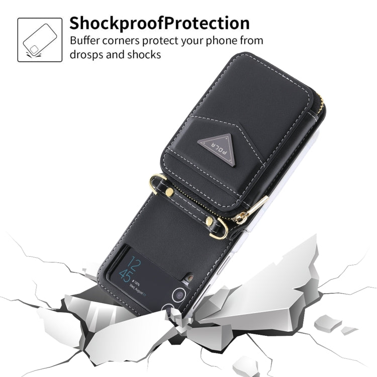 For Samsung Galaxy Z Flip3 5G POLA Multi-Card Slots Zipper Wallet Phone Case(Black) - Galaxy Phone Cases by POLA | Online Shopping UK | buy2fix