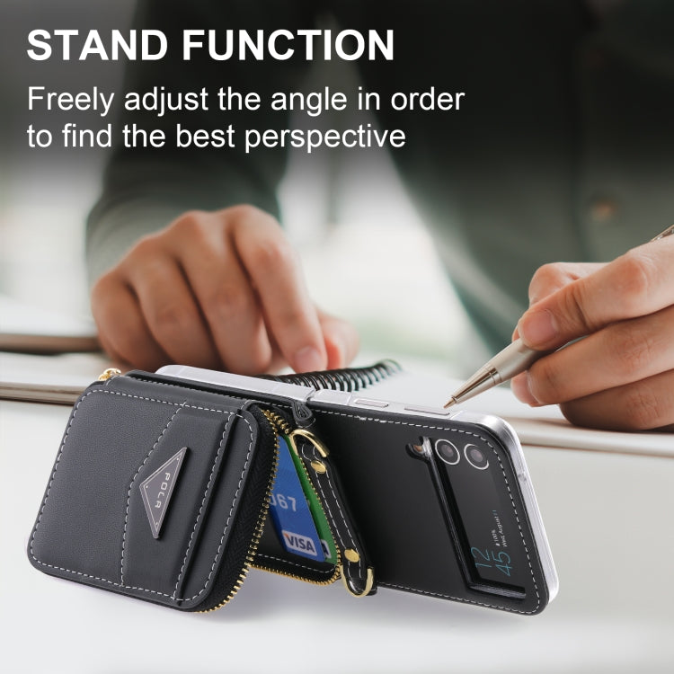 For Samsung Galaxy Z Flip3 5G POLA Multi-Card Slots Zipper Wallet Phone Case(Black) - Galaxy Phone Cases by POLA | Online Shopping UK | buy2fix