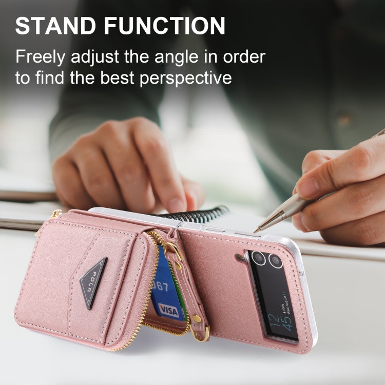 For Samsung Galaxy Z Flip3 5G POLA Multi-Card Slots Zipper Wallet Phone Case(Pink) - Galaxy Phone Cases by POLA | Online Shopping UK | buy2fix