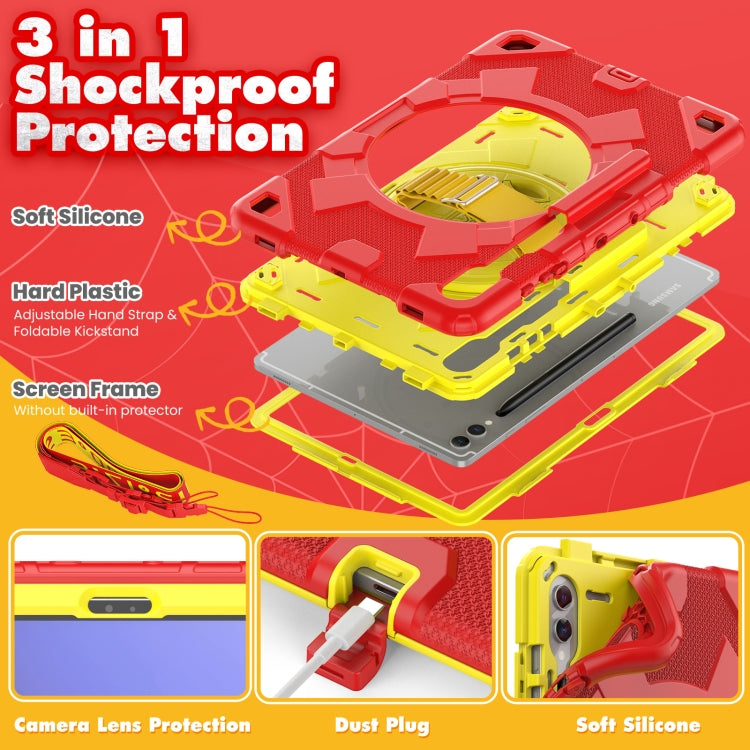 For Samsung Galaxy Tab S10+ / S9+ / S9 FE+ Spider Hand Grip Turntable Stand Tablet Case(Yellow Red) - Galaxy Tab S9+ Cases by buy2fix | Online Shopping UK | buy2fix