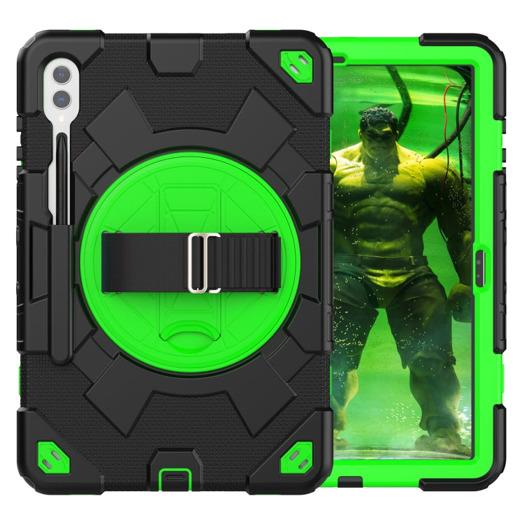 For Samsung Galaxy Tab S10+ / S9+ / S9 FE+ Spider Hand Grip Turntable Stand Tablet Case(Black Green) - Galaxy Tab S9+ Cases by buy2fix | Online Shopping UK | buy2fix