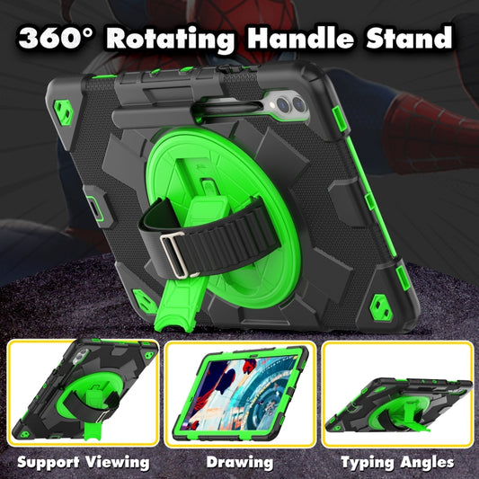 For Samsung Galaxy Tab S10+ / S9+ / S9 FE+ Spider Hand Grip Turntable Stand Tablet Case(Black Green) by buy2fix