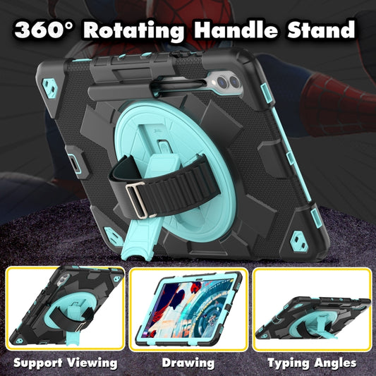 For Samsung Galaxy Tab S10+ / S9+ / S9 FE+ Spider Hand Grip Turntable Stand Tablet Case(Black Light Blue) by buy2fix