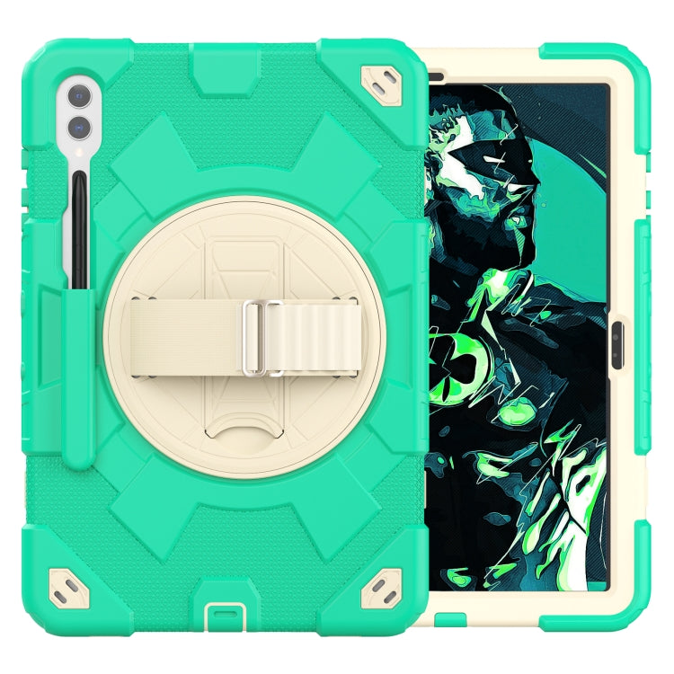 For Samsung Galaxy Tab S10+ / S9+ / S9 FE+ Spider Hand Grip Turntable Stand Tablet Case(Cyan Gold) by buy2fix