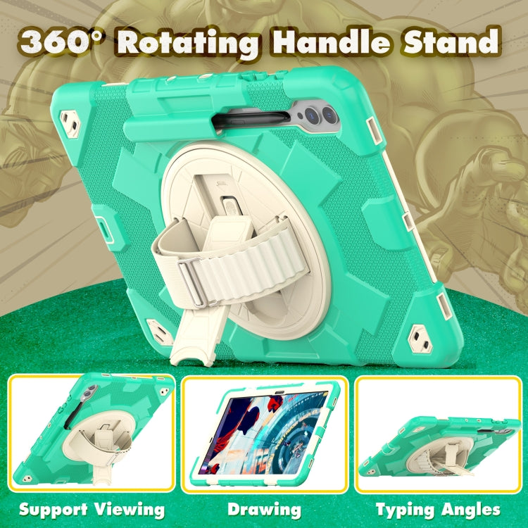 For Samsung Galaxy Tab S10+ / S9+ / S9 FE+ Spider Hand Grip Turntable Stand Tablet Case(Cyan Gold) by buy2fix