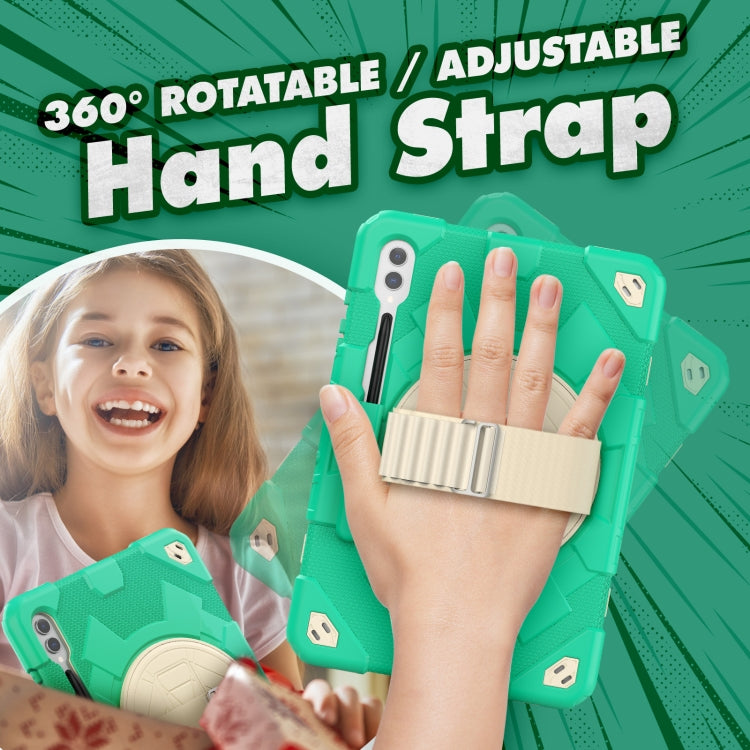 For Samsung Galaxy Tab S10+ / S9+ / S9 FE+ Spider Hand Grip Turntable Stand Tablet Case(Cyan Gold) by buy2fix