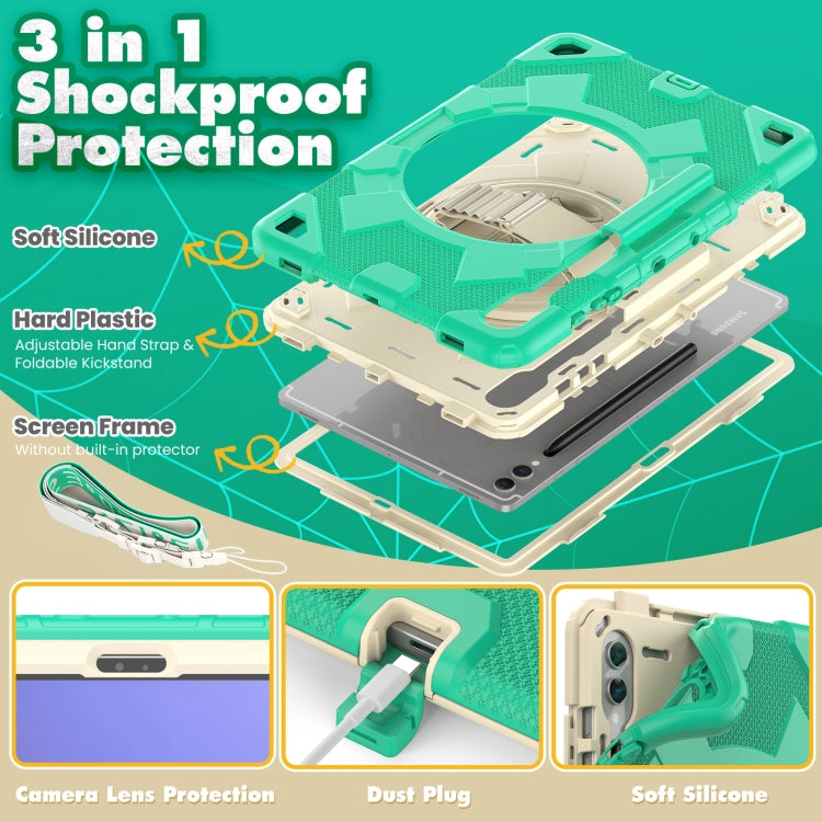 For Samsung Galaxy Tab S10+ / S9+ / S9 FE+ Spider Hand Grip Turntable Stand Tablet Case(Cyan Gold) by buy2fix