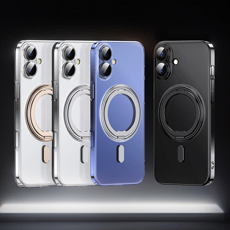 For iPhone 16 Plus Plating PC 360 Ring Holder Magsafe Phone Case(Clear Sliver) by buy2fix