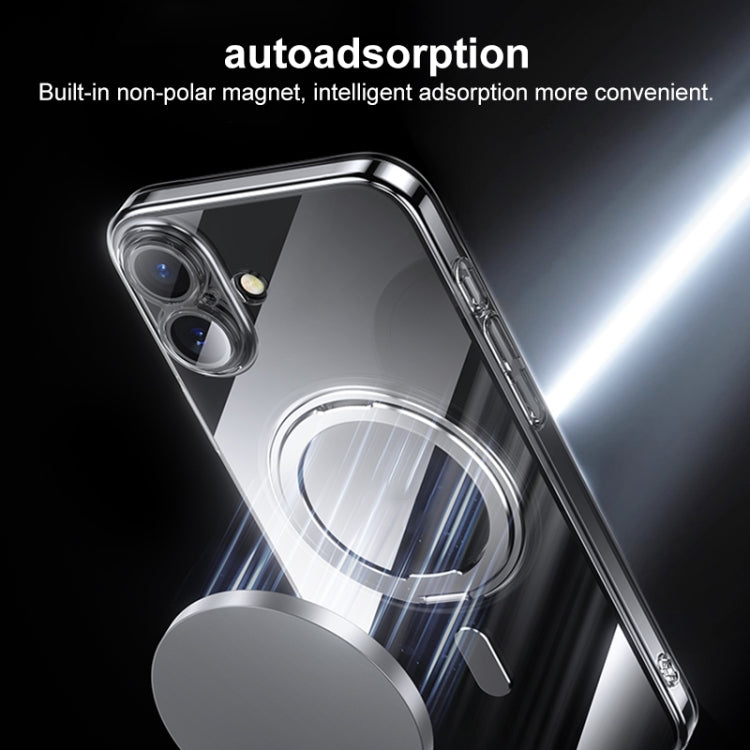 For iPhone 16 Plating PC 360 Ring Holder Magsafe Phone Case(Clear Sliver) by buy2fix