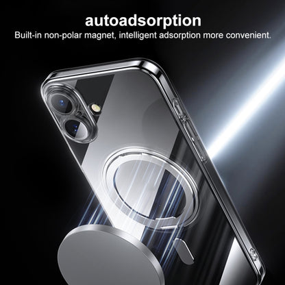For iPhone 16 Plating PC 360 Ring Holder Magsafe Phone Case(Clear Black) by buy2fix