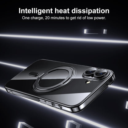 For iPhone 16 Plating PC 360 Ring Holder Magsafe Phone Case(Clear Black) by buy2fix