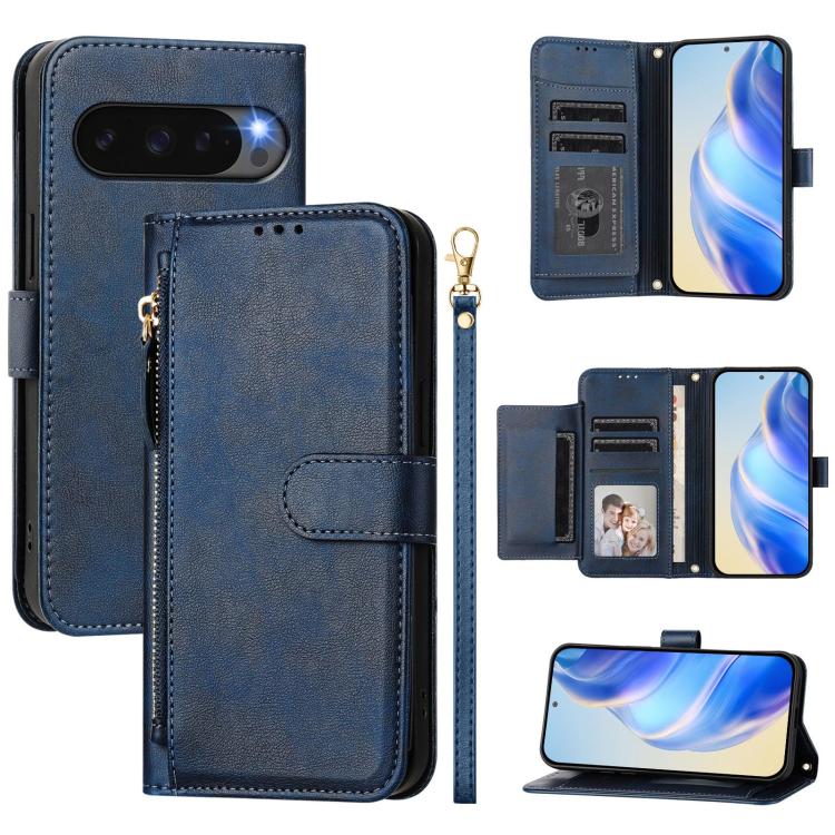 For Google Pixel 10 / Pixel 10 Pro Multi-Card Slots Zipper Wallet Leather Phone Case(Blue) - Google Cases by buy2fix | Online Shopping UK | buy2fix