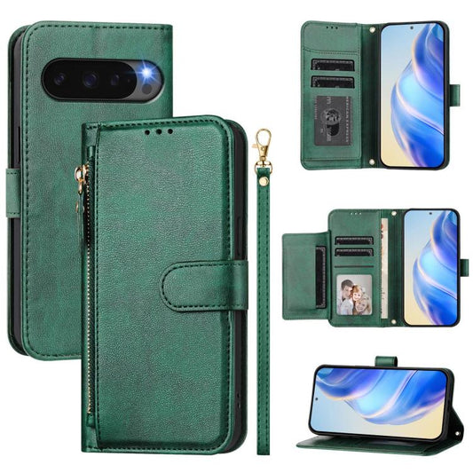 For Google Pixel 10 / Pixel 10 Pro Multi-Card Slots Zipper Wallet Leather Phone Case(Green) - Google Cases by buy2fix | Online Shopping UK | buy2fix
