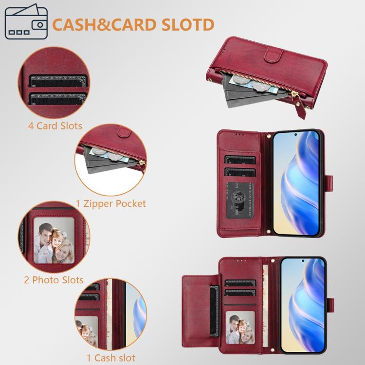 For Google Pixel 10 Pro XL Multi-Card Slots Zipper Wallet Leather Phone Case(Dark Red) - Google Cases by buy2fix | Online Shopping UK | buy2fix