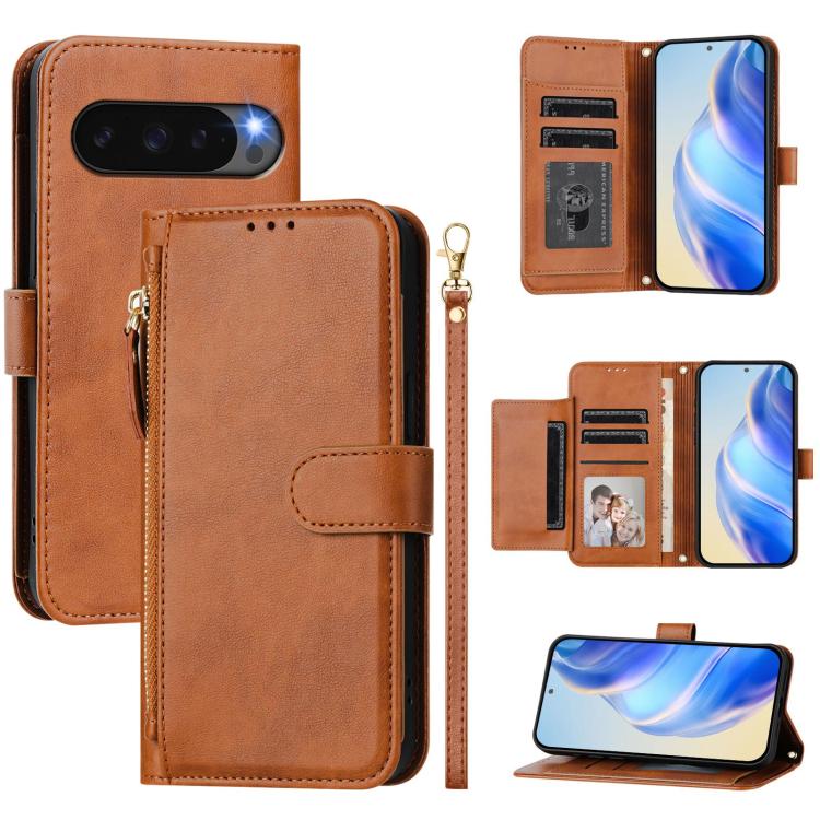 For Google Pixel 10 Pro XL Multi-Card Slots Zipper Wallet Leather Phone Case(Brown) - Google Cases by buy2fix | Online Shopping UK | buy2fix