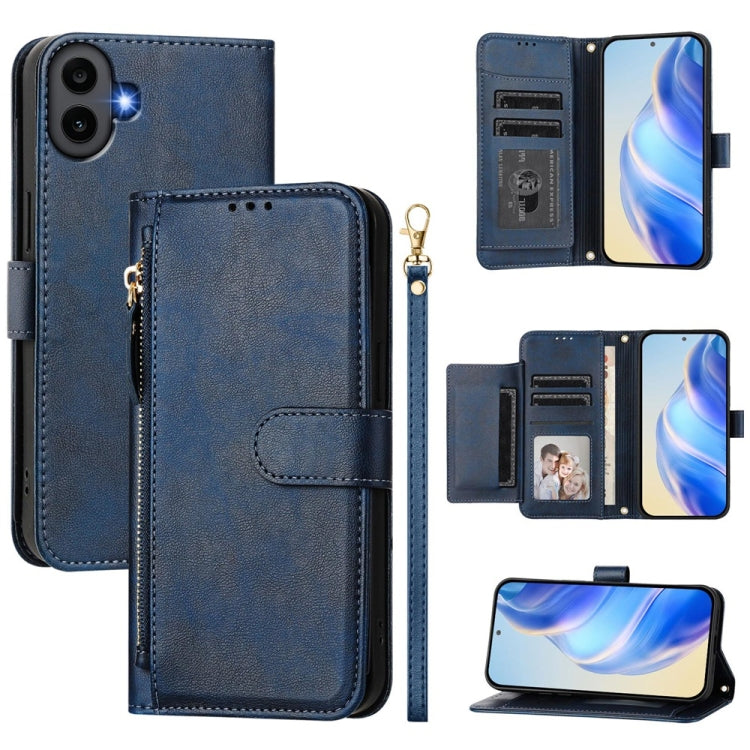 For Nothing CMF Phone 1 Multi-Card Slots Zipper Wallet Leather Phone Case(Blue) - Nothing Cases by buy2fix | Online Shopping UK | buy2fix