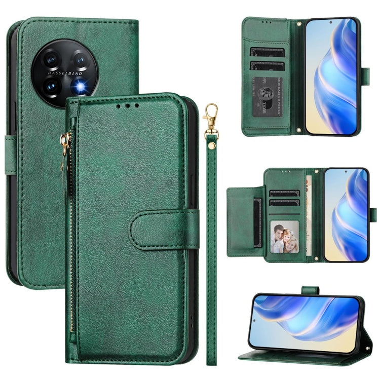 For Oneplus 11 Multi-Card Slots Zipper Wallet Leather Phone Case(Green) - OnePlus Cases by buy2fix | Online Shopping UK | buy2fix