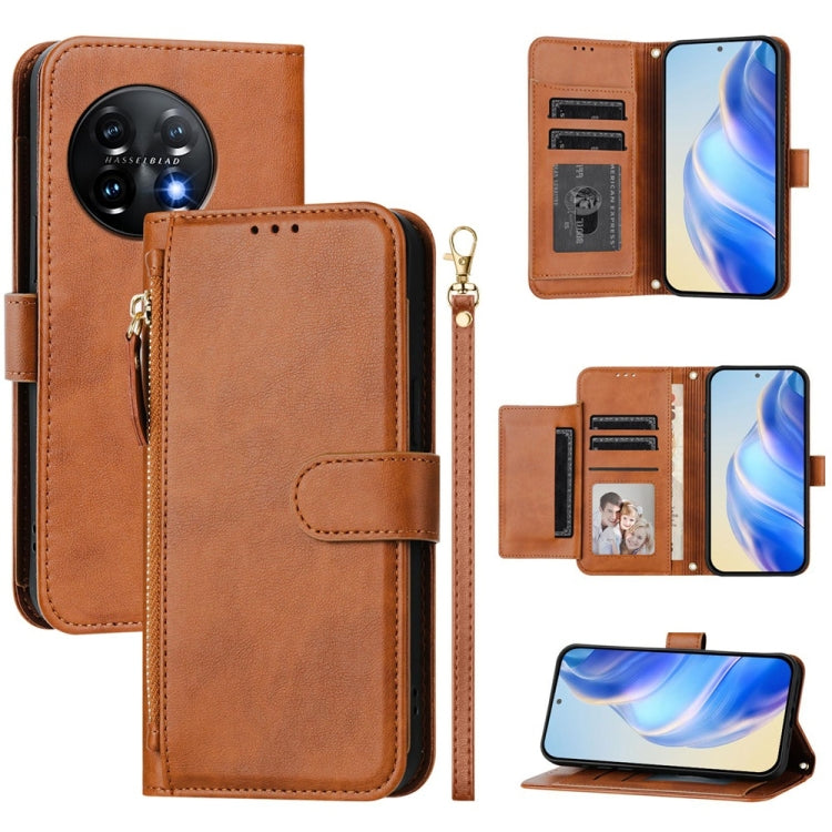 For Oneplus 11 Multi-Card Slots Zipper Wallet Leather Phone Case(Brown) - OnePlus Cases by buy2fix | Online Shopping UK | buy2fix