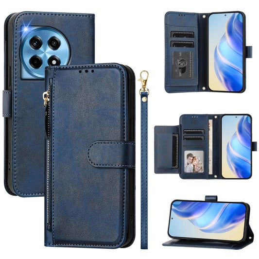 For OnePlus 12 Global Multi-Card Slots Zipper Wallet Leather Phone Case(Blue) by buy2fix