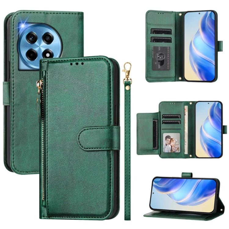 For OnePlus 12 Global Multi-Card Slots Zipper Wallet Leather Phone Case(Green) - OnePlus Cases by buy2fix | Online Shopping UK | buy2fix