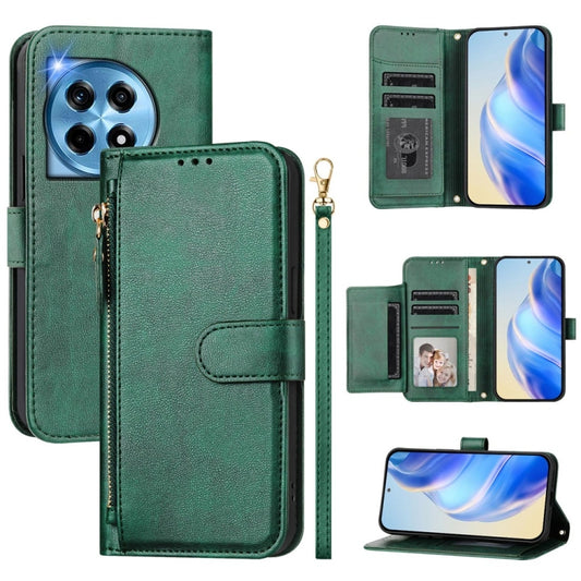 For OnePlus 12 Global Multi-Card Slots Zipper Wallet Leather Phone Case(Green) by buy2fix