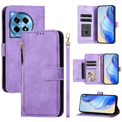 For OnePlus 12 Global Multi-Card Slots Zipper Wallet Leather Phone Case(Purple) - OnePlus Cases by buy2fix | Online Shopping UK | buy2fix