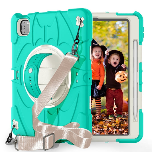 For iPad Pro 11 2022 / Air 10.9 2022 Bat Hand Grip Turntable Stand Tablet Case(Mint Green White) by buy2fix