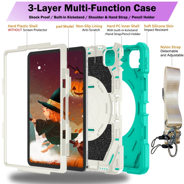 For iPad Pro 11 2022 / Air 10.9 2022 Bat Hand Grip Turntable Stand Tablet Case(Mint Green White) by buy2fix
