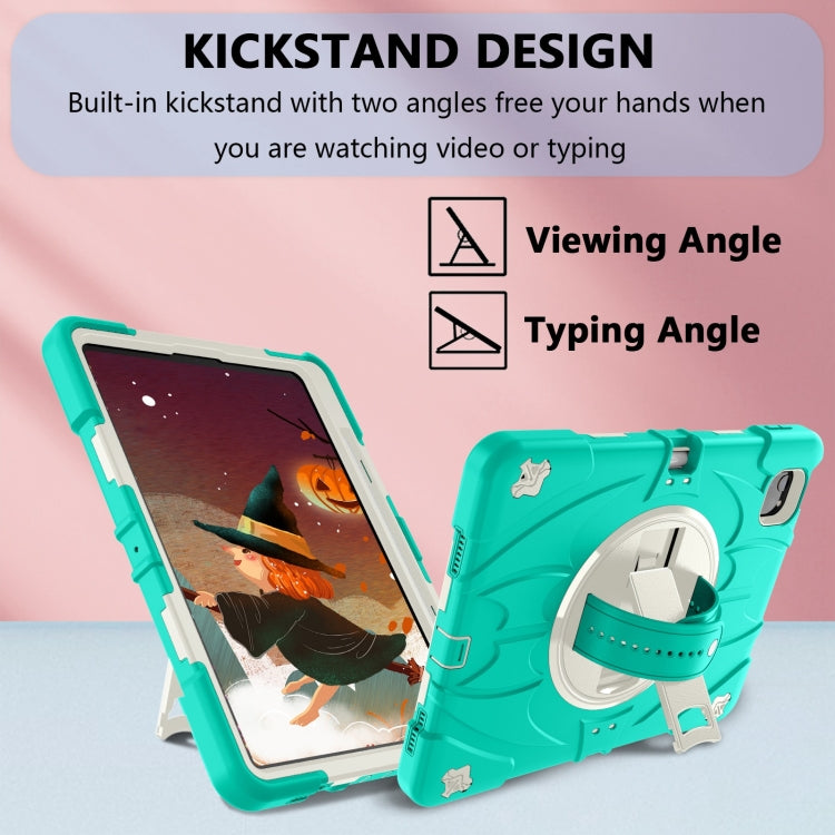For iPad Pro 11 2022 / Air 10.9 2022 Bat Hand Grip Turntable Stand Tablet Case(Mint Green White) by buy2fix