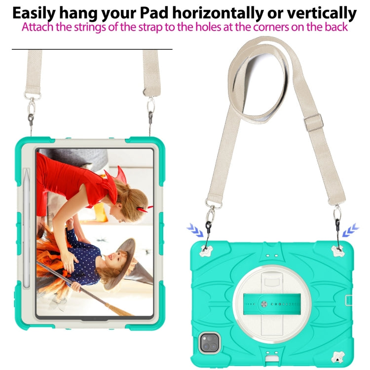 For iPad Pro 11 2022 / Air 10.9 2022 Bat Hand Grip Turntable Stand Tablet Case(Mint Green White) by buy2fix