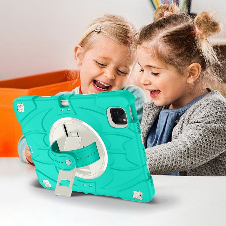 For iPad Pro 11 2022 / Air 10.9 2022 Bat Hand Grip Turntable Stand Tablet Case(Mint Green White) by buy2fix