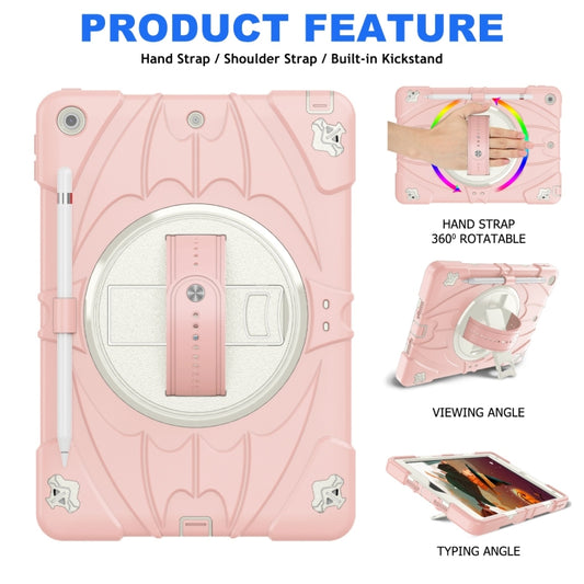 For iPad 10.2 2021 / 2020 / 2019 Bat Hand Grip Turntable Stand Tablet Case(Pink White) by buy2fix